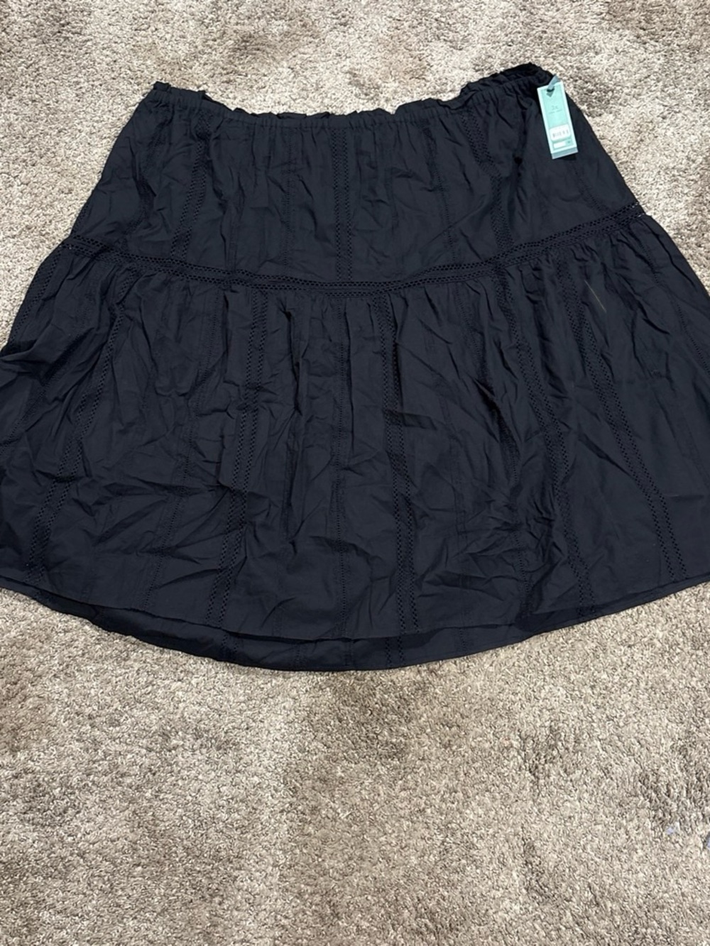 Terra & Sky Black Tiered Skirt with Crochet Trim